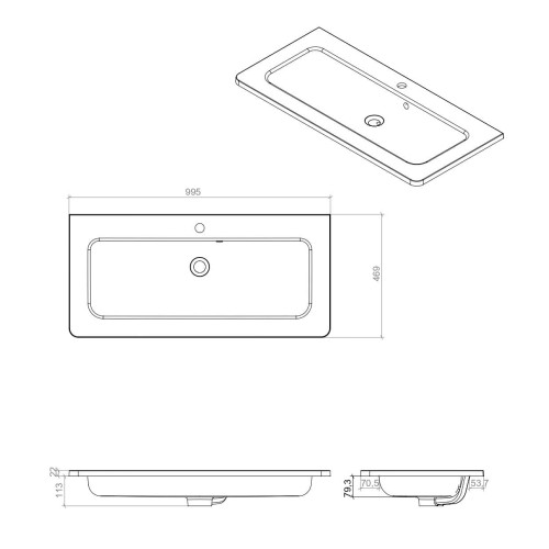 Тумба консольна AQUA RODOS Акцент 100 см з умивальником Альфа, АР000040137